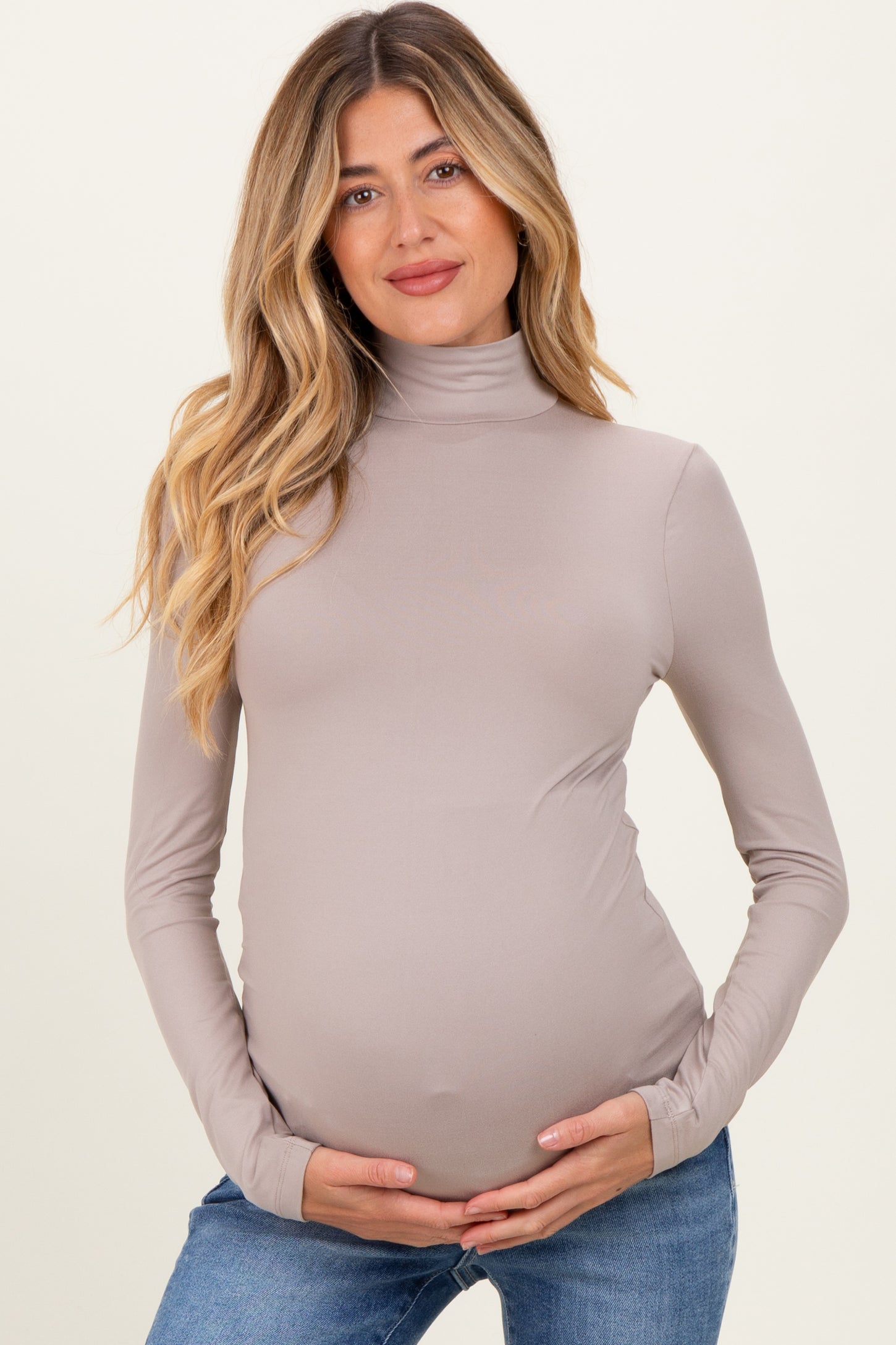 Taupe Maternity Mock Neck Top