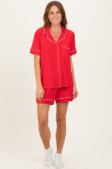 Red Short Sleeve Button Down Shirt Shorts Set