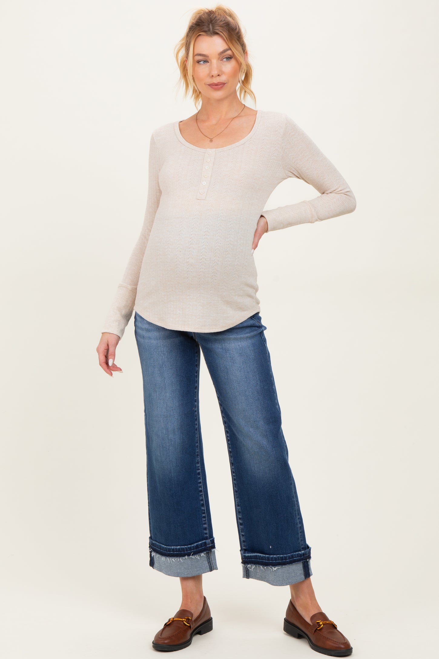 Navy Cuffed Relaxed Fit Maternity Ankle Straight Leg Jeans