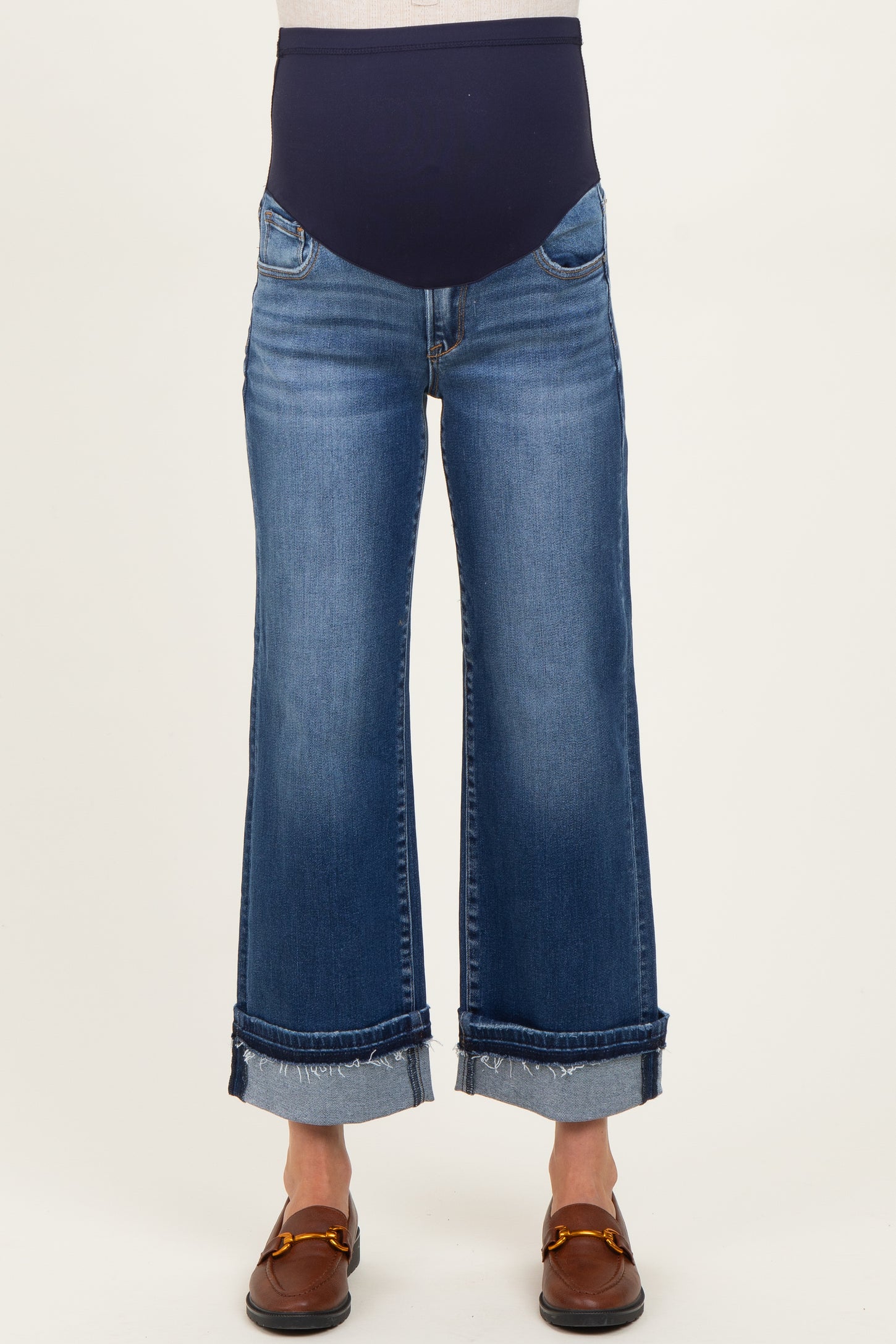 Navy Cuffed Relaxed Fit Maternity Ankle Straight Leg Jeans