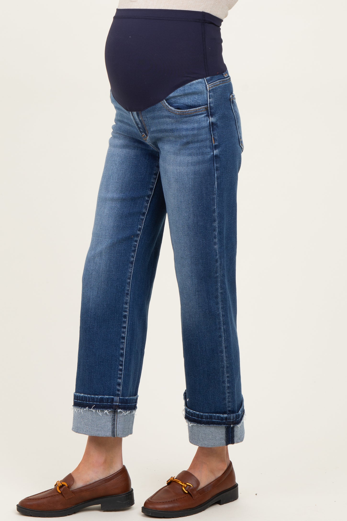 Navy Cuffed Relaxed Fit Maternity Ankle Straight Leg Jeans