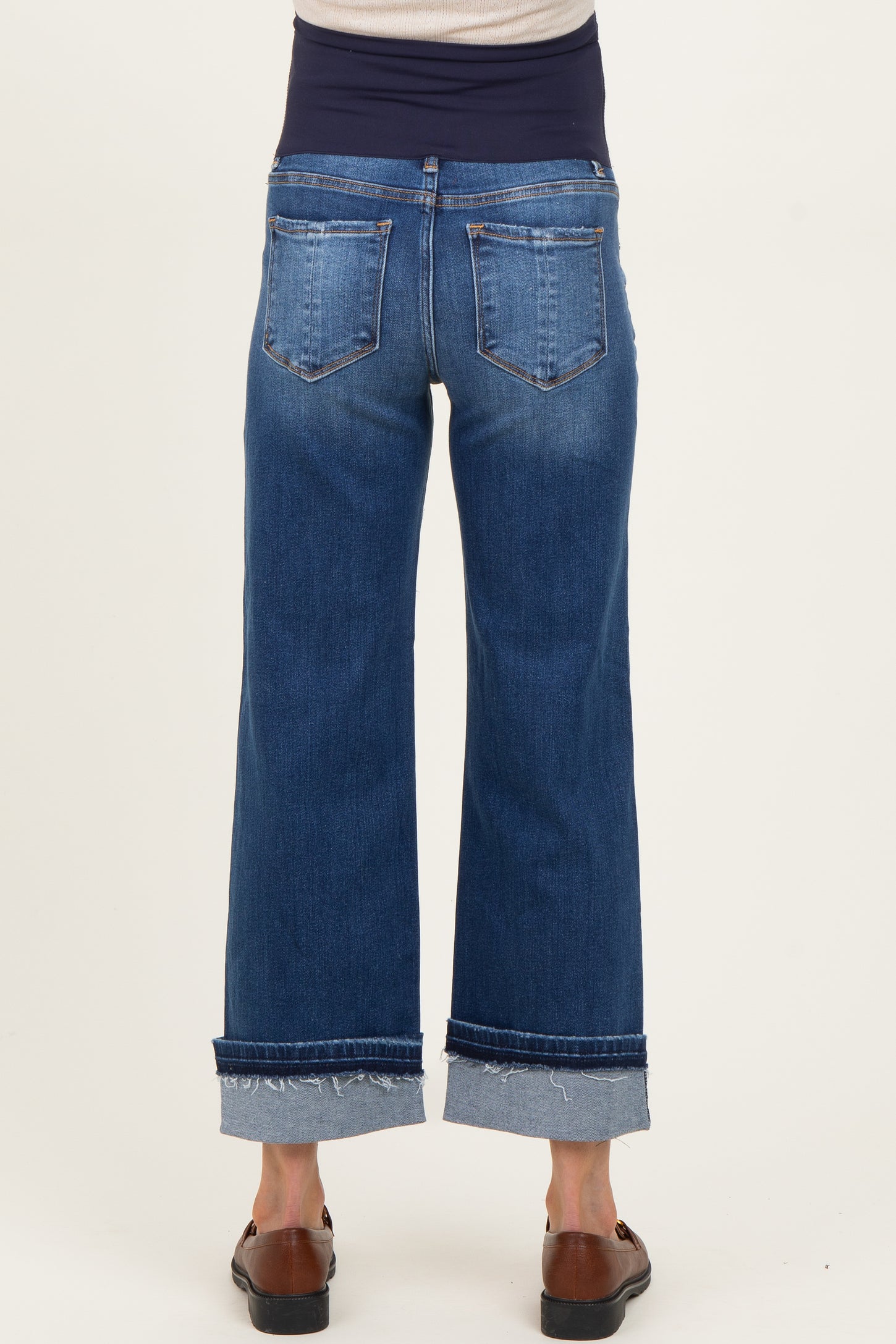 Navy Cuffed Relaxed Fit Maternity Ankle Straight Leg Jeans