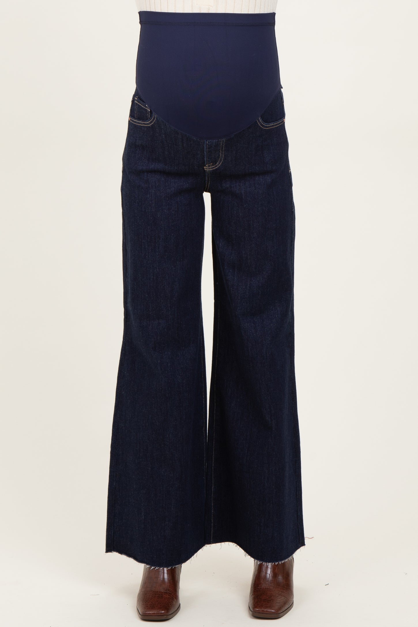 Navy Metallic Finish Palazzo Wide Leg Maternity Jeans