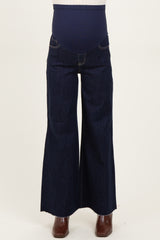 Navy Metallic Finish Palazzo Wide Leg Maternity Jeans