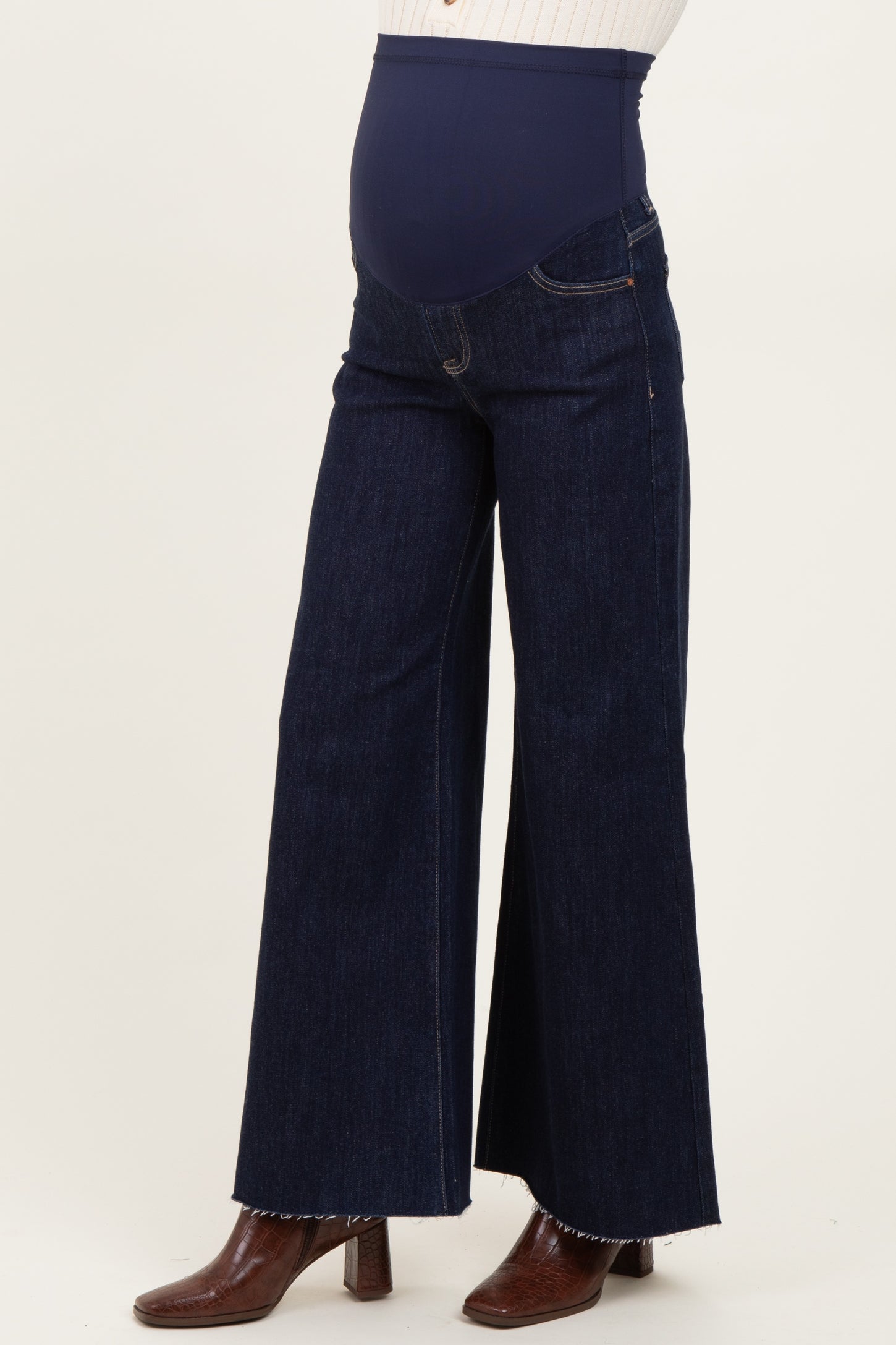 Navy Metallic Finish Palazzo Wide Leg Maternity Jeans