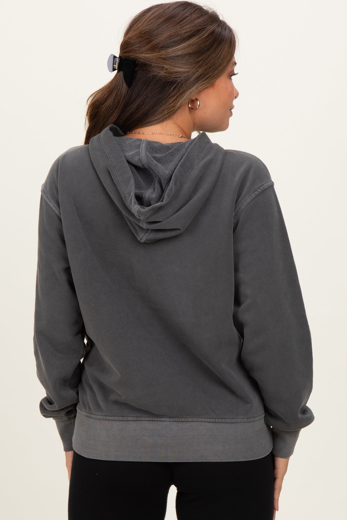 Charcoal Soft Fleece Maternity Pocket Hoodie