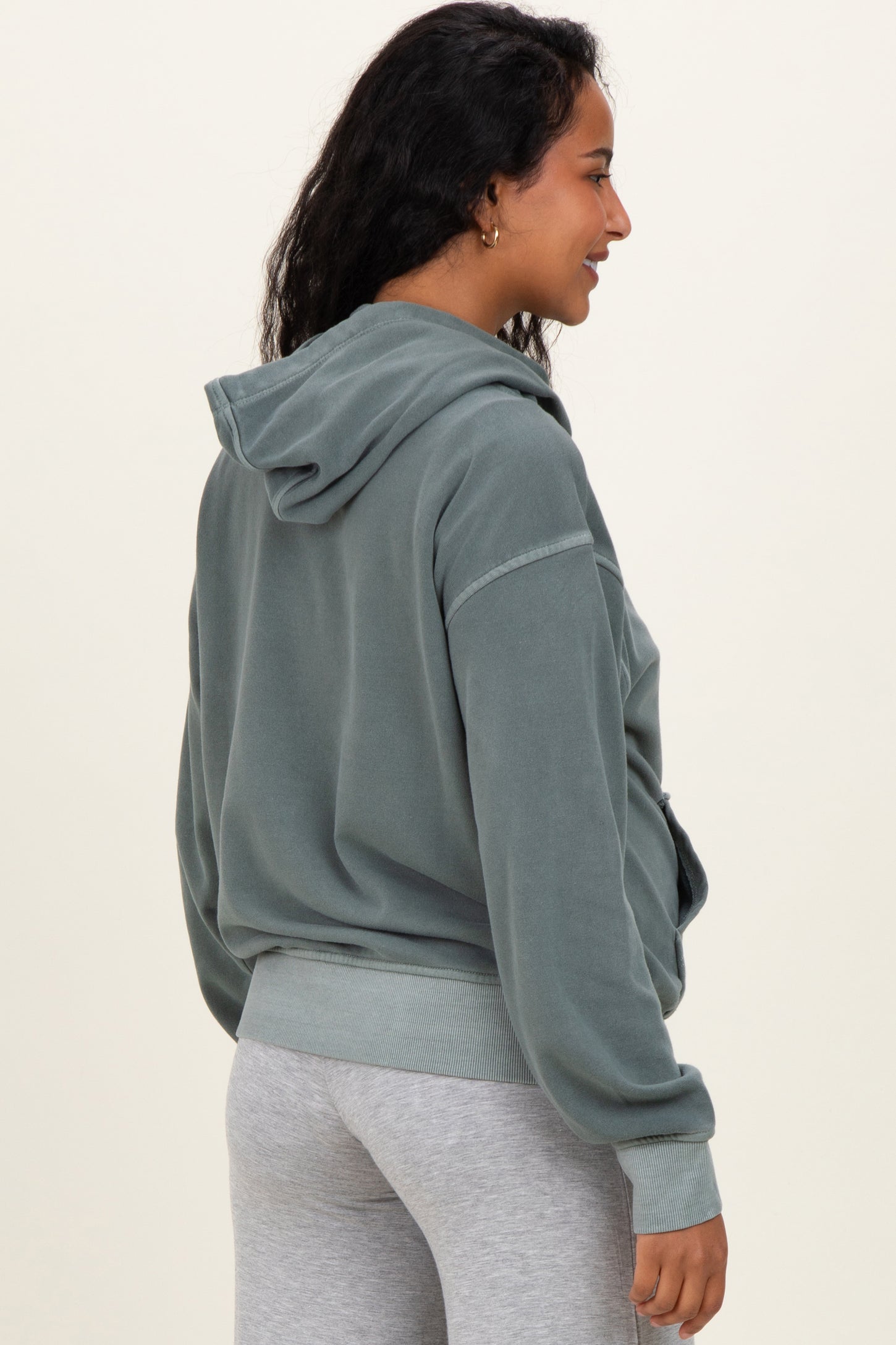 Dusty Jade Soft Fleece Maternity Pocket Hoodie