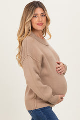 Light Mocha Wide Neck Drop Shoulder Maternity Sweater