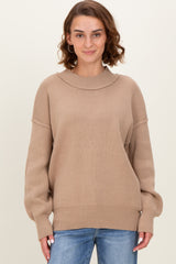Light Mocha Wide Neck Drop Shoulder Maternity Sweater
