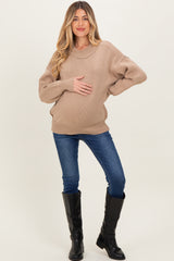 Light Mocha Wide Neck Drop Shoulder Maternity Sweater