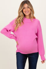Pink Wide Neck Drop Shoulder Maternity Sweater