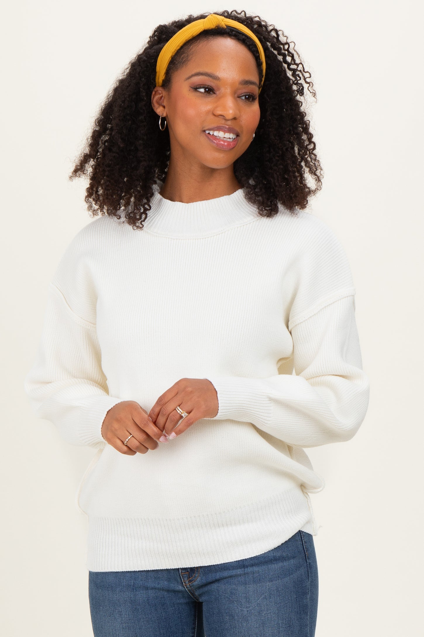 Ivory Wide Neck Drop Shoulder Sweater