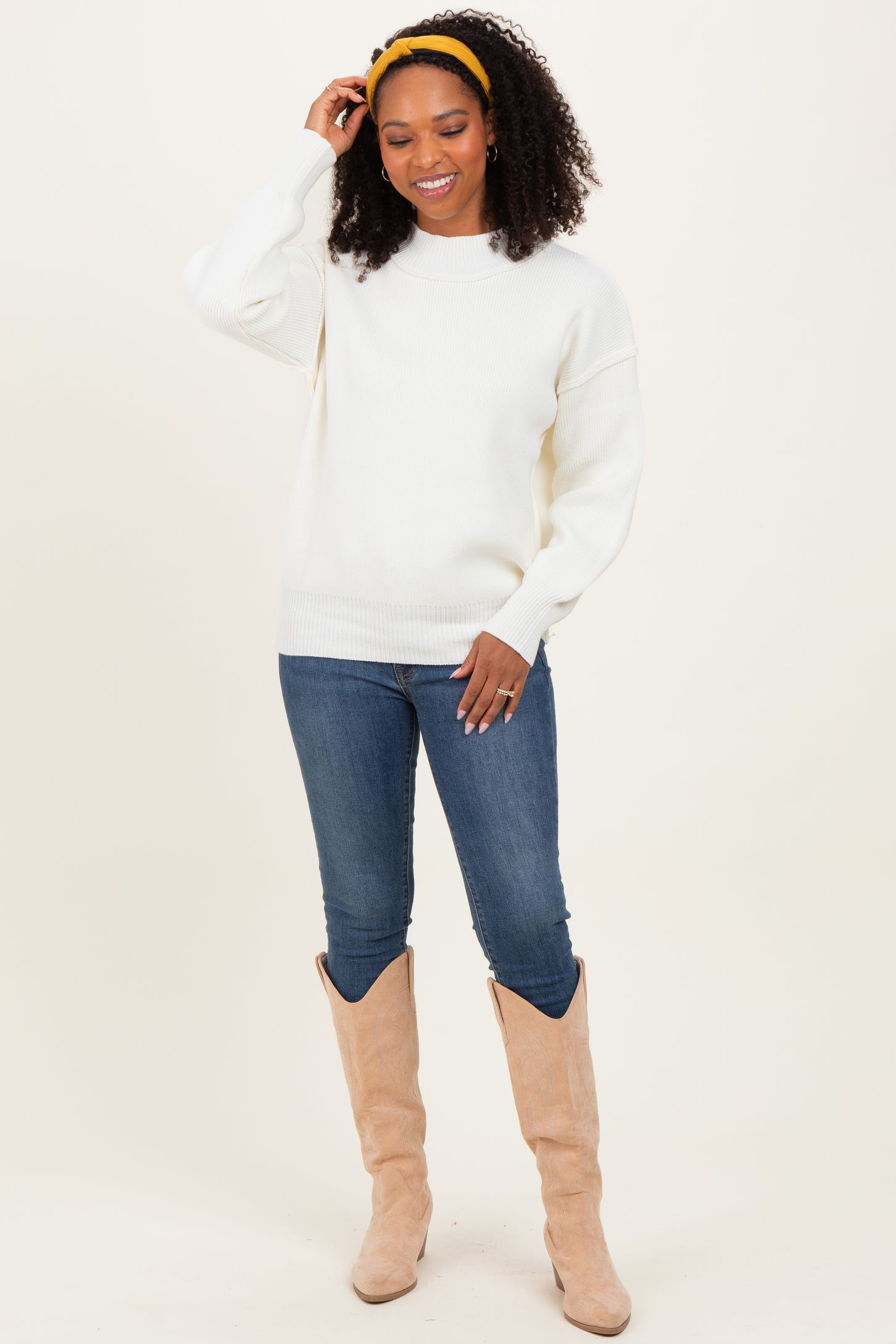 Ivory Wide Neck Drop Shoulder Sweater