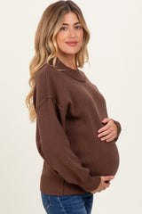 Brown Wide Neck Drop Shoulder Maternity Sweater