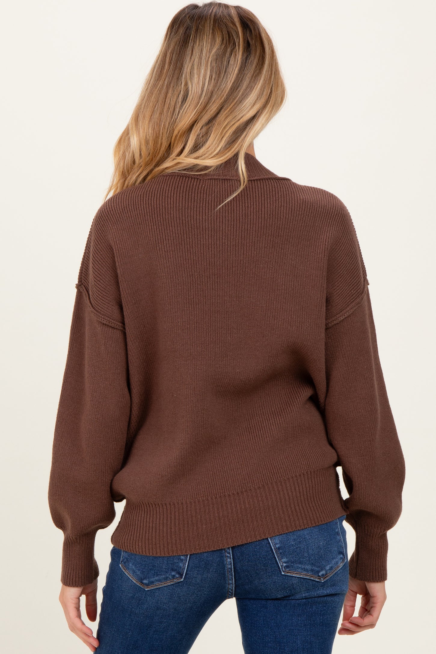 Brown Wide Neck Drop Shoulder Maternity Sweater