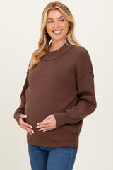 Brown Wide Neck Drop Shoulder Maternity Sweater