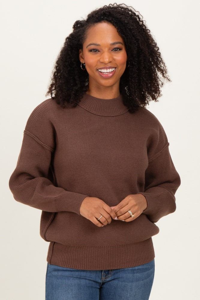 Brown Wide Neck Drop Shoulder Sweater