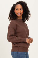 Brown Wide Neck Drop Shoulder Sweater