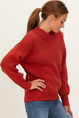 Rust Wide Neck Drop Shoulder Sweater
