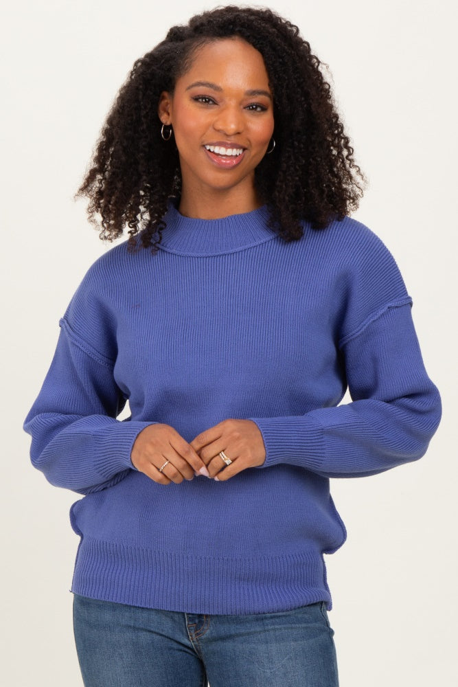 Purple Wide Neck Drop Shoulder Maternity Sweater