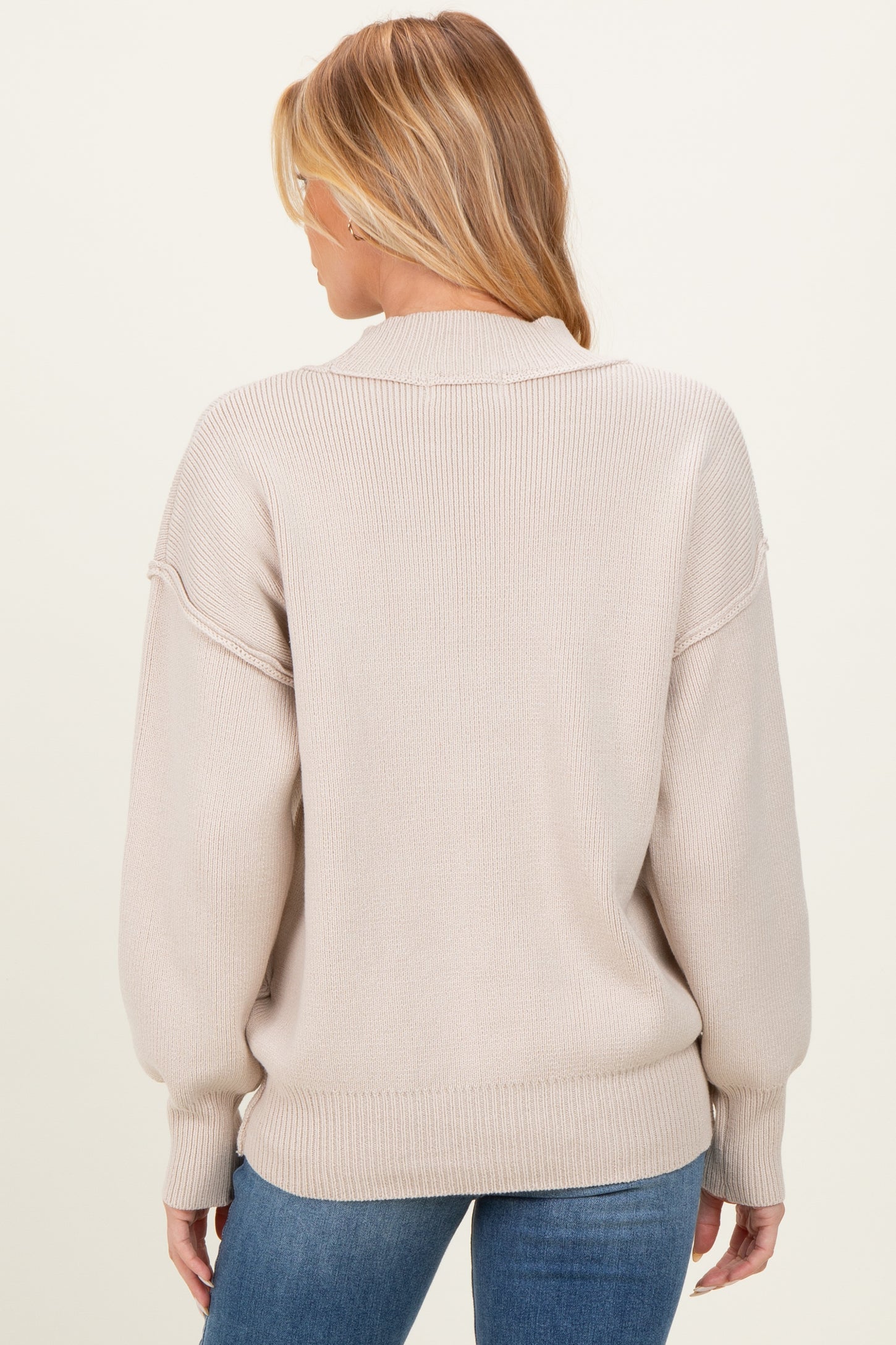 Beige Wide Neck Drop Shoulder Maternity Sweater