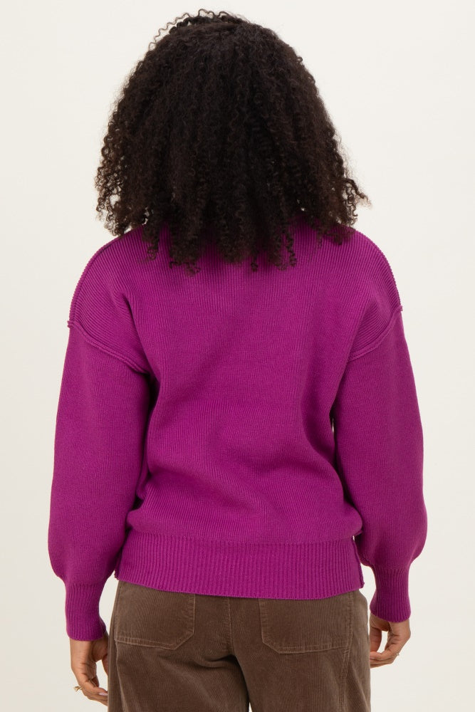 Plum Wide Neck Drop Shoulder Sweater