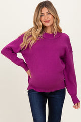 Plum Wide Neck Drop Shoulder Maternity Sweater