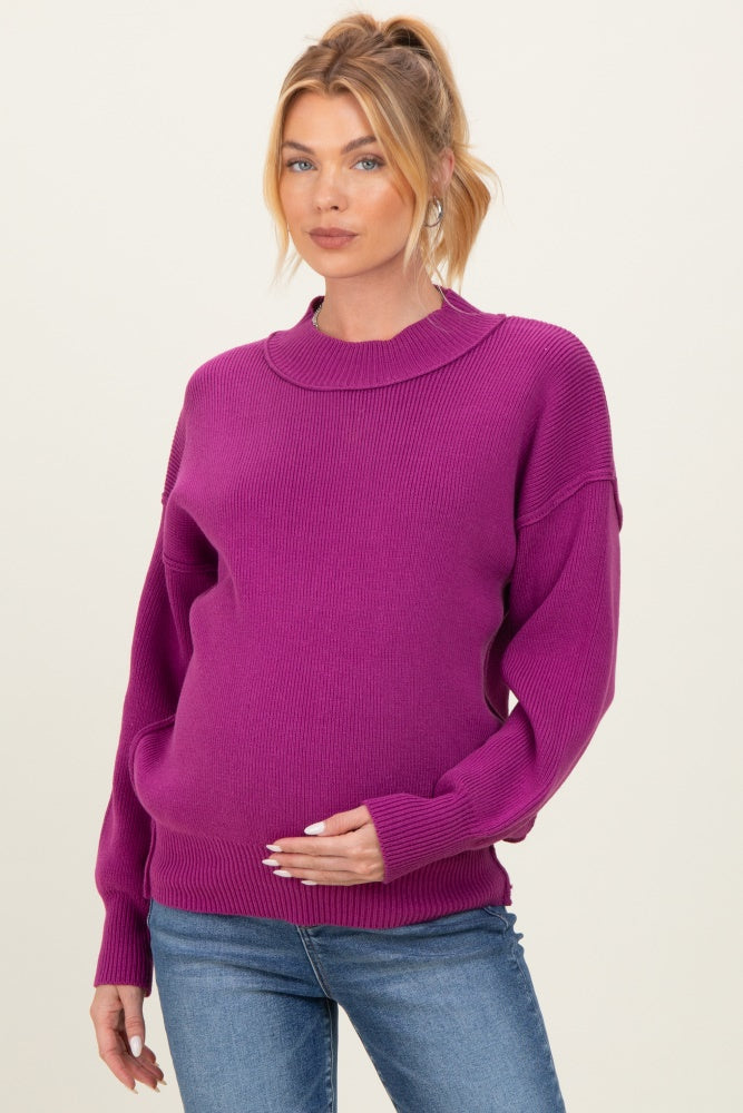 Plum Wide Neck Drop Shoulder Maternity Sweater