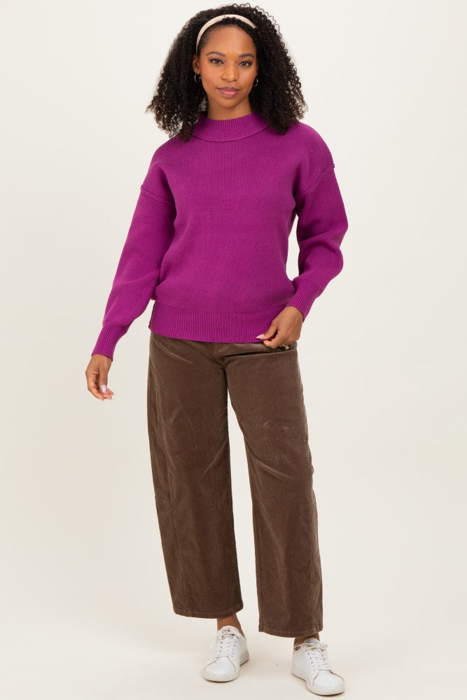 Plum Wide Neck Drop Shoulder Sweater