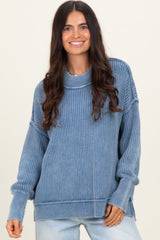 Classic Blue Washed Side Slit Oversized Maternity Sweater