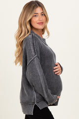 Black Washed Side Slit Oversized Maternity Sweater