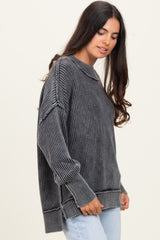 Black Washed Side Slit Oversized Sweater