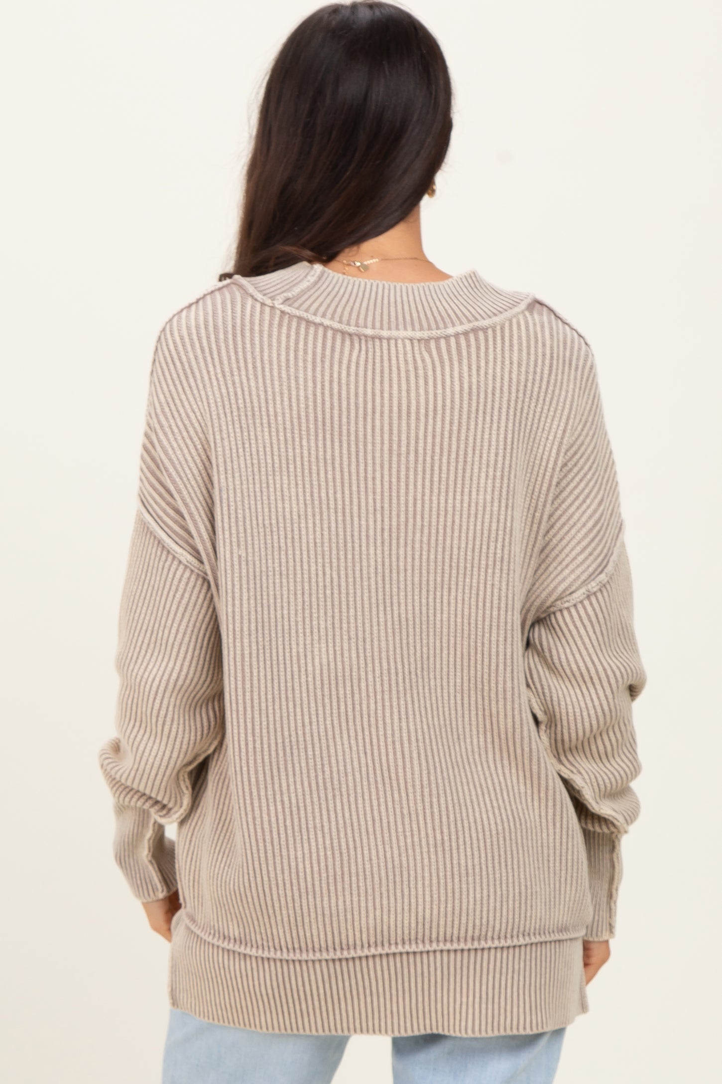 Mocha Washed Side Slit Oversized Sweater