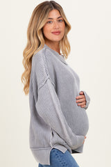 Grey Washed Side Slit Oversized Maternity Sweater