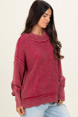 Burgundy Washed Side Slit Oversized Sweater