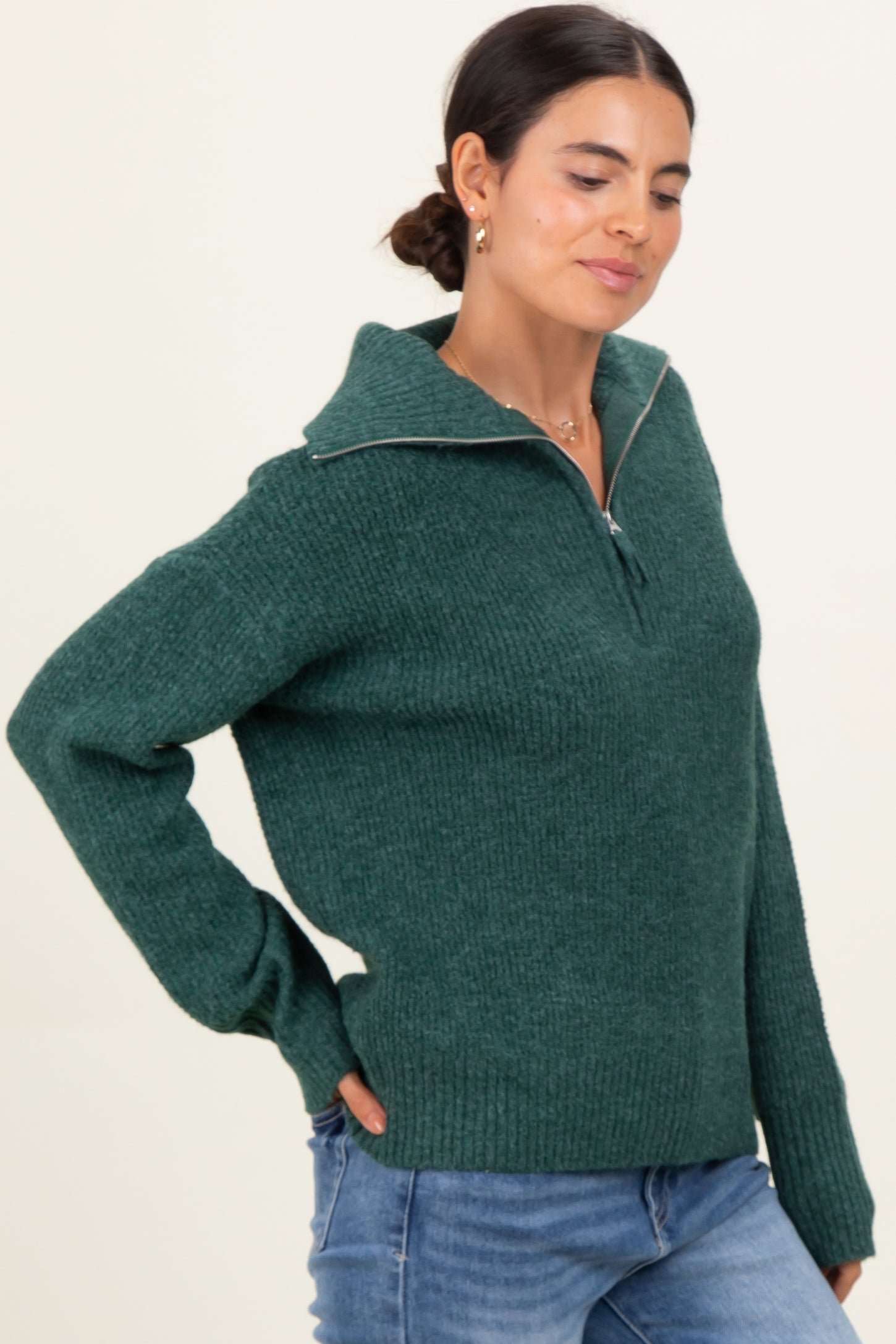 Green Half Zip Pullover Sweater