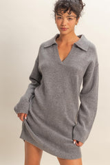 Heather Grey Long Sleeve Polo Maternity Sweater Dress