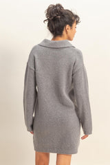 Heather Grey Long Sleeve Polo Sweater Dress