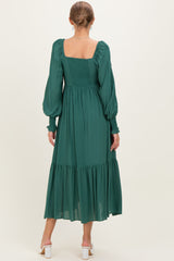 Forest Green Pleated Bodice Long Sleeve Maternity Maxi Dress