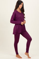 Plum Brushed Knit Oversized Top and Legging Set