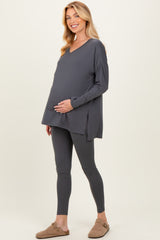 Charcoal Brushed Knit Maternity Oversized Top and Legging Set