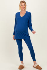 Navy Brushed Knit Maternity Oversized Top and Legging Set