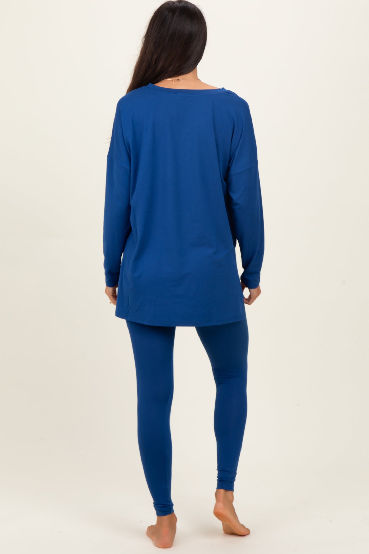 Navy Brushed Knit Oversized Top and Legging Set