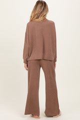 Mocha Textured Rib Mock Neck Long Sleeve Pants Maternity Set