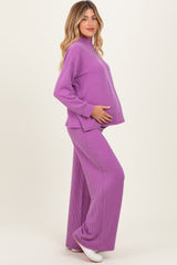 Lavender Textured Rib Mock Neck Long Sleeve Pants Maternity Set