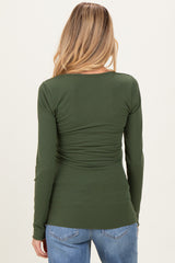 Olive Ribbed Long Sleeve Lettuce Trim Maternity Top