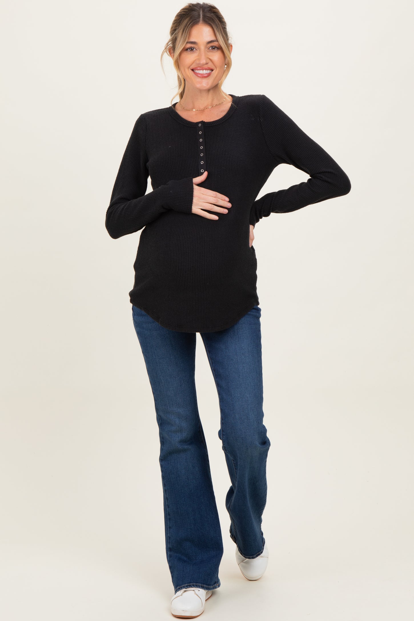 Black Contrast Long Sleeve Maternity Thermal Top