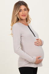 Oatmeal Contrast Long Sleeve Maternity Thermal Top