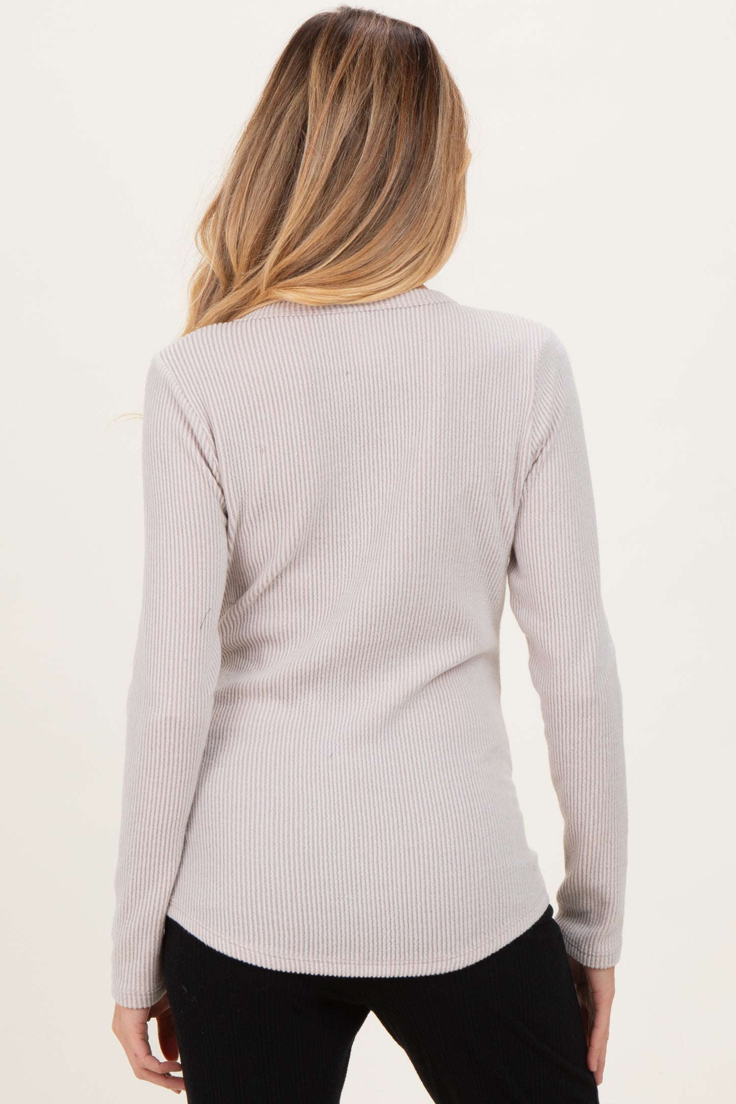 Oatmeal Contrast Long Sleeve Maternity Thermal Top