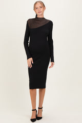 Black Semi-Sheer Mockneck Maternity Sweater Dress